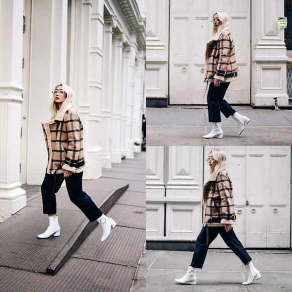 NWT J.O.A Aviator Jacket Sherpa Lined Plaid Vintage Checkered Belted Womens XS - Picture 3 of 10